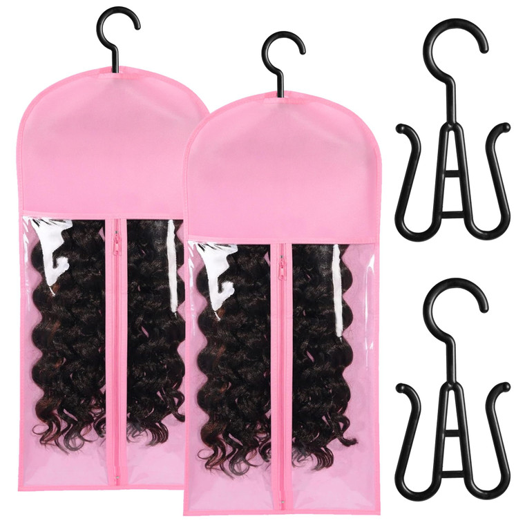 2PCS Wig Holder Wig Storage Portable Wig Bags Storage with Hanger Hair Extension Holder for Styling Wig Storage Bags Wig Organizer for Multiple Wigs