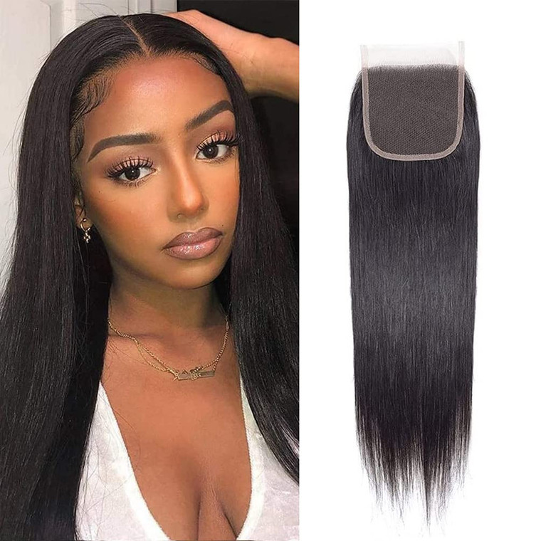 Brazilian 12A Unprocessed Straight Human Hair - 4x4 HD Lace Closure - Free Part - Natural Black Color (16")