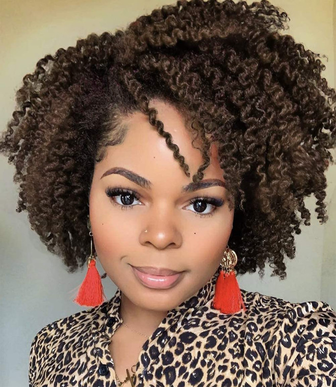 Hanne Fashion Short Kinky Curly Wigs Ombre Brown Side Part Wig Afro Curly Wig Twist Out Wigs Low Temperature Synthetic Fiber Full Hair for Black Wome