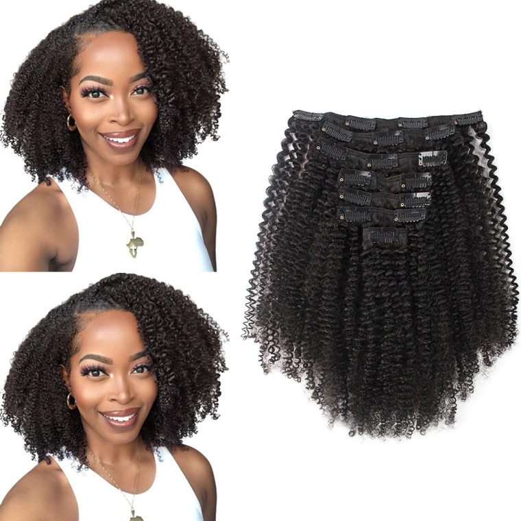 ABH AMAZINGBEAUTY HAIR Afro Curly Clip in Hair Extensions Real Human Hair 4A 4B Curly Clip ins for Black Women 120g 7 Pieces 17 Clips, #1B Natural Bl