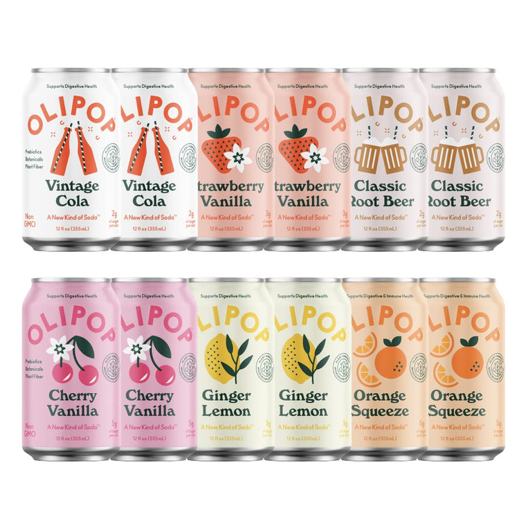 OLIPOP - The Sampler, 6-Flavor Soda Variety Pack, Healthy Soda, Prebiotic Soft Drinks, Supports Digestive Health & Gut Health, High Fiber, Low Calori
