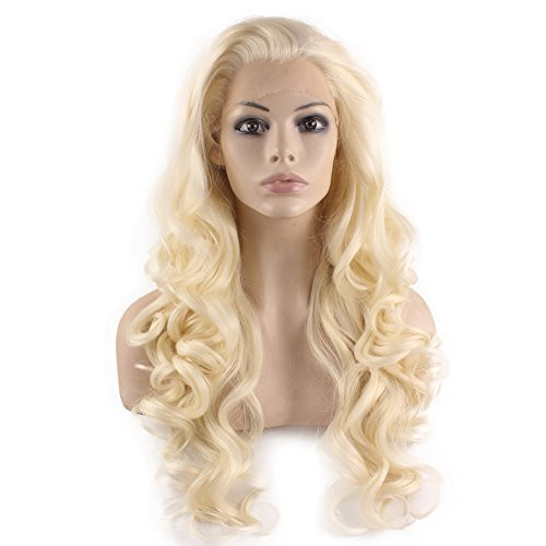 MX angel Long Wavy Celebrity Half Hand Tied Synthetic Lace Front Light Blond Natural Wig