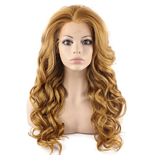 MX angel Long Wavy Celebrity Synthetic Lace Front Half Hand Tied Heat Friendly Fiber Blonde Natural Wig