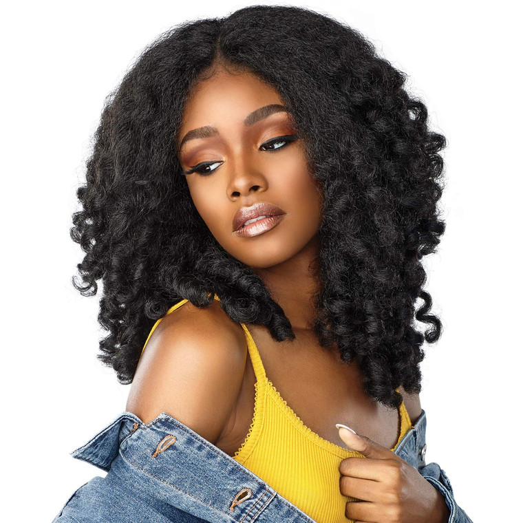 Sensationnel Curls Kinksandco Lace Wig - Money Maker Wide Lace Part Wig with Natural Preplucked Hairline for Natural 3C to 4C Hair Textures (1 JETBLA