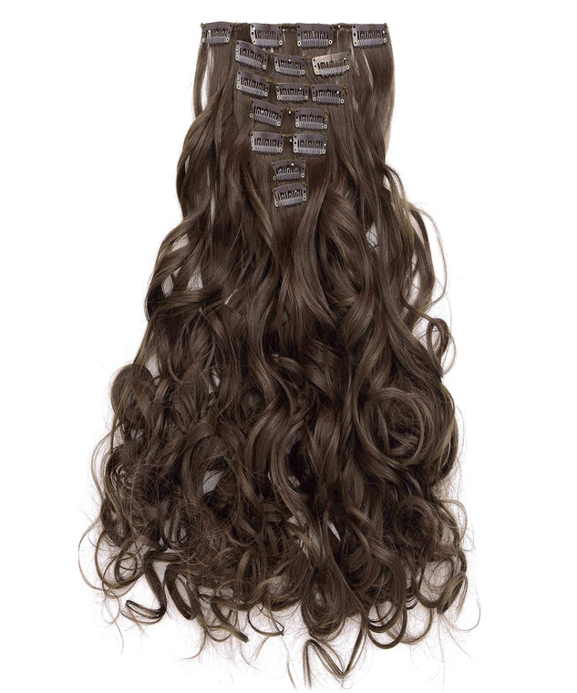 OneDor® 20" Curly Full Head Clip in Synthetic Hair Extensions 7pcs 140g (8#-Medium Ash Brown)