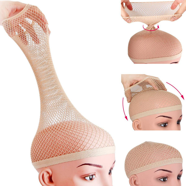 Dreamlover Fishnet Wig Cap for Women with Long Hair, Hair Net for Wig, Natural Nude, 3 Pieces