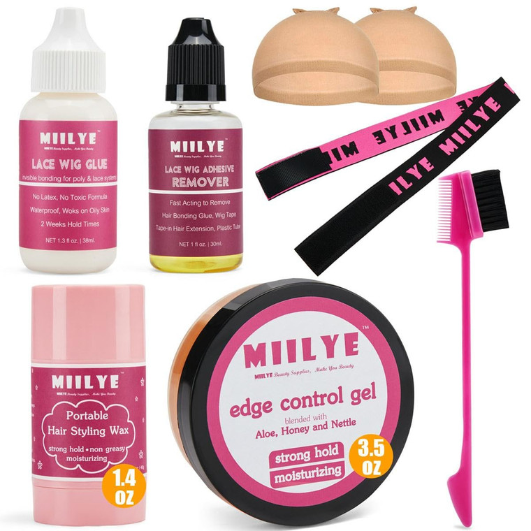 MIILYE Lace Wig Glue and Hair Styling Wax Gel Combo Pack Wig Install Kits, Wig Glue for Front Lace Wig and Remover, Edge Control Gel 3.5oz, Hair Wax