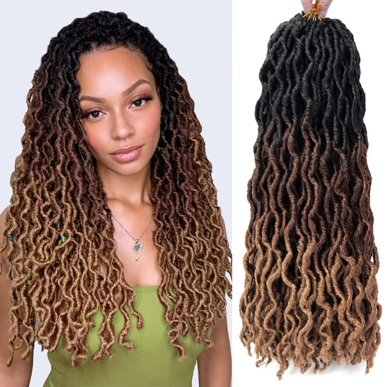 18 Inch Goddess Faux locs Crochet Hair 6 Packs/Lot Soft Gypsy Locs Wavy Crochet Braids Dreadlocks 3 Tone Curly Wavy Twist Braiding Hair Extensions Af