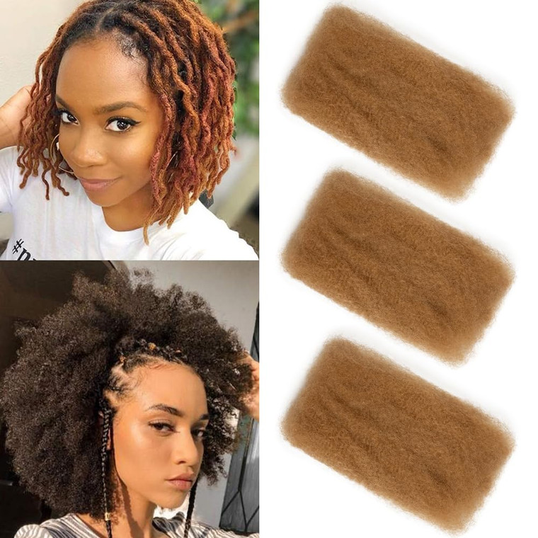 FASHION IDOL Afro Kinkys Bulk Human Hair for Dreadlock Extensions Loc Repair Braiding Twist Tight Afro Kinky Human Hair for Loc 3 Packs 150 Gram Hone