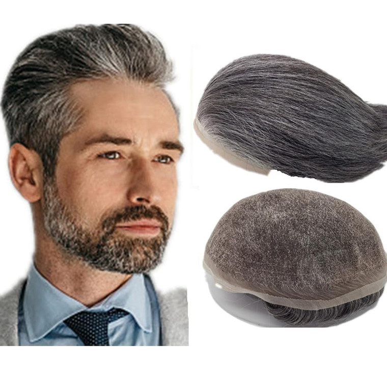 N.L.W. 1B40 Grey hair units Toupee for mens pieces NLW European human heir replacement system for men 10x8 base size hairs prosthesis patch for men H