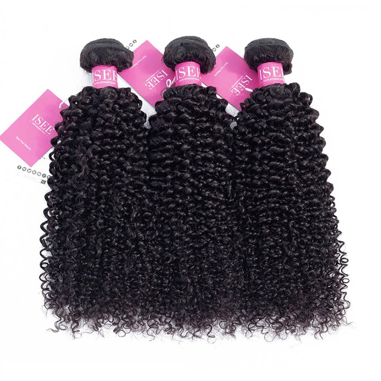 ISEE Hair Virgin Malaysian Deep Curly Jerry Curly Human Hair 3 Bundles,100% Unprocessed Human Hair Extensions Natural Black Can Be Dyed (22''&24''&26