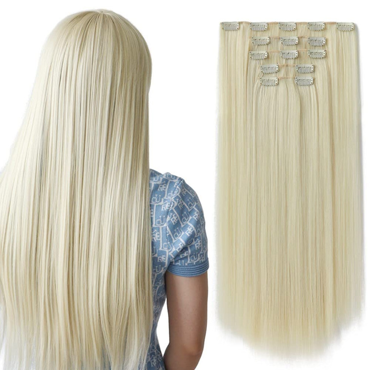 HSPJHTM Bleach Blonde Hair Extensions Clip in Hair Extension for Women Halloween 5 Pieces 22" Synthetic Long Straight Natural Thick Hair Pieces for G