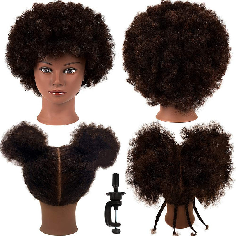 Afro Curly Mannequin Head with 100% Human Hair Curly Hair Hairdresser Hair Styling Cosmetology Manikin Head Doll head for Hairdresser Practice Stylin