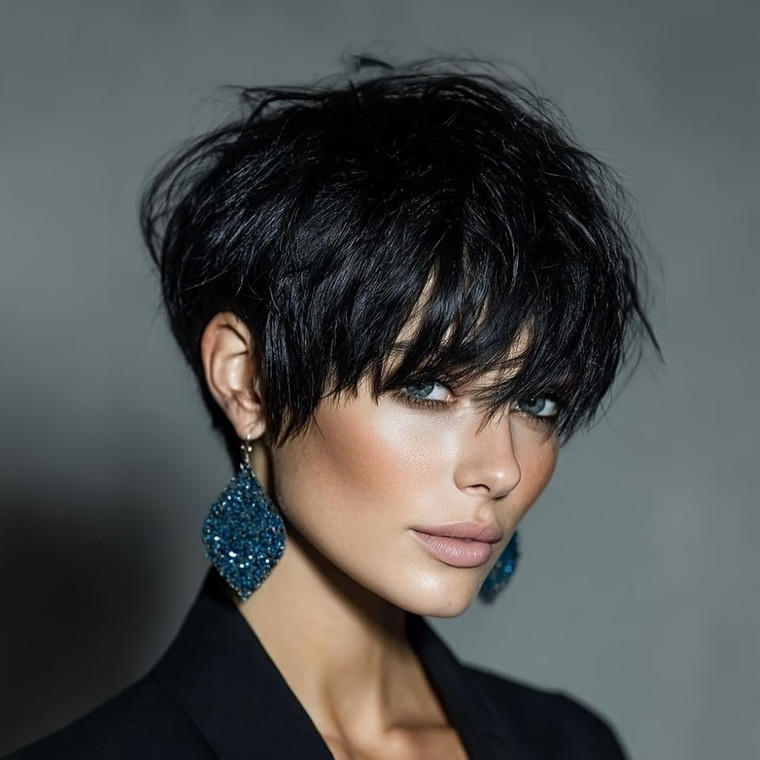 OYM HAIR Short Human Hair for Black Women Human Hair Short Pixie Cut Wigs for Black Women Brazilian Virgin Wigs with Bangs 1# Color