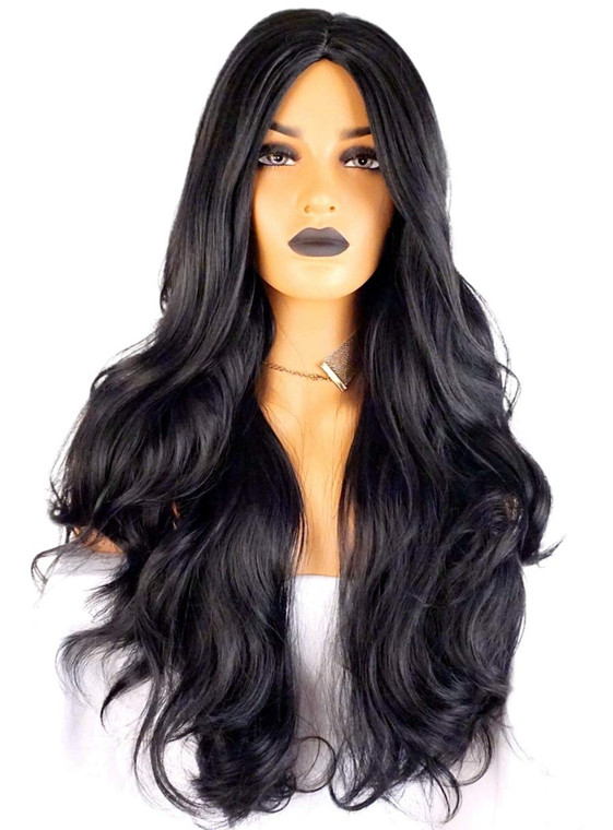 Long black straight Angel's Desire wig Costume 30 in wig Wavy Curly 29.5 inches Wigs Natural Black Heat Resistant Fiber Side Part Women Synthetic Hai