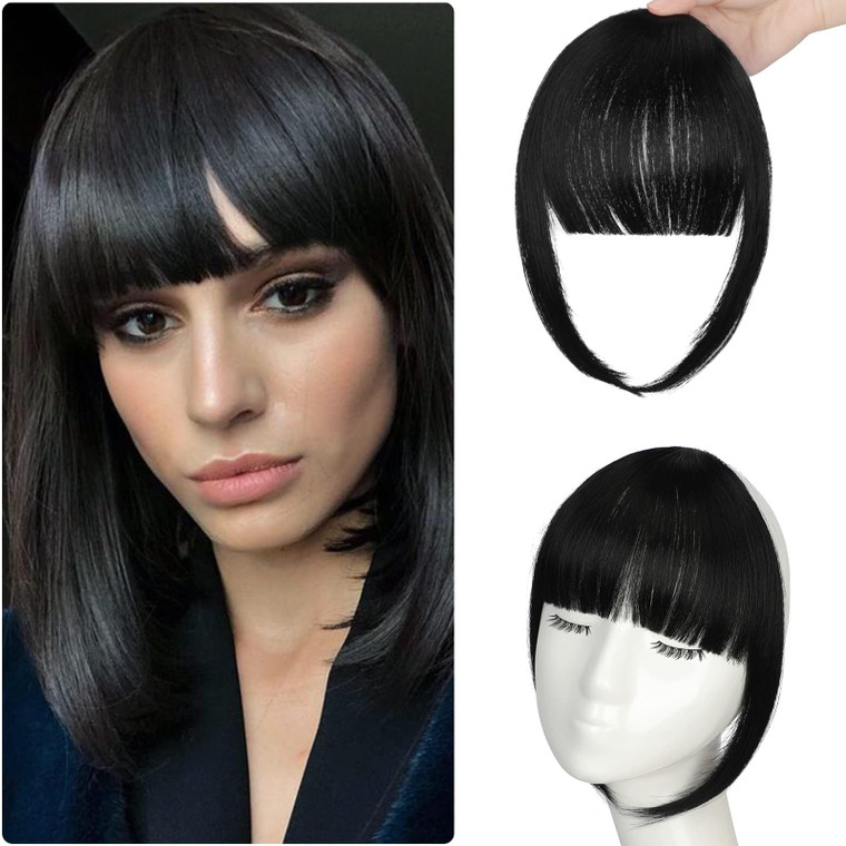 Wodelanle Bangs Hair Clip in Bangs, Clip on Bangs Black Fake Bangs, Easy to Use Faux Bangs Clip in Hair Extensions, French Bangs Fringe with Temples