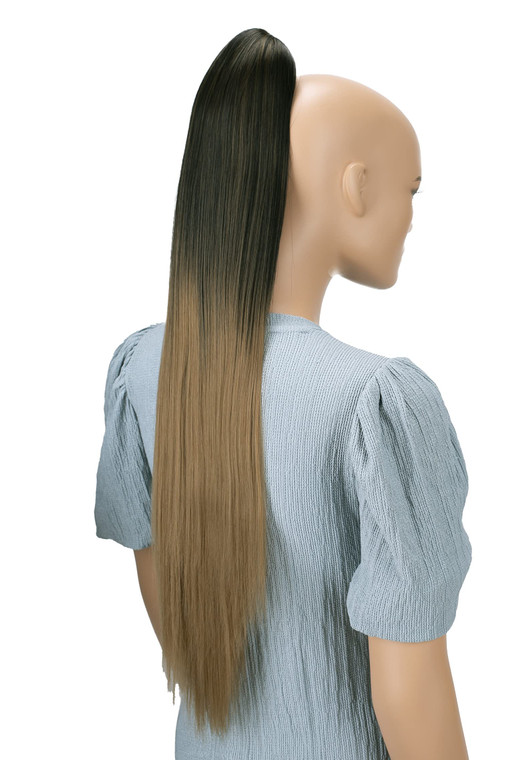 CAISHA 28" Extra Long Straight Ponytail Hairpiece Heat-resistant Synthetic Fibres Ombré Black Brown H115