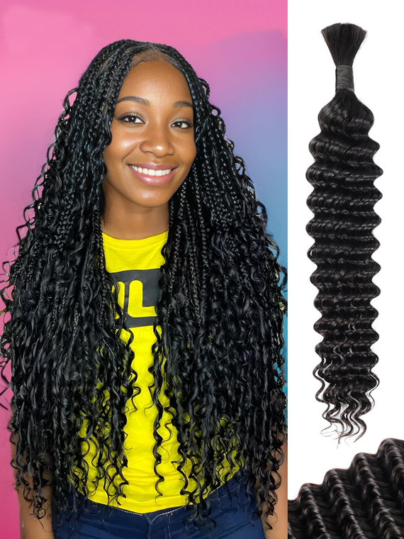 Human Braiding Hair, Boho Braids Human Hair 1 Bundle 50g 18 Inch Deep Water Wave Bulk Human Hair for Braiding No Weft 12A Brazilian Virgin Curly Huma