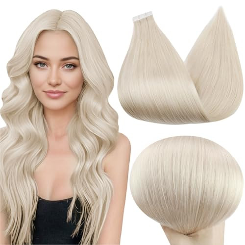 Full Shine 22 Inch Tape in Extensions Blonde Human Hair Extensions Color 1000 White Blonde Double Sided Adhesive Extension 40Pcs 100 Grams Seamless R