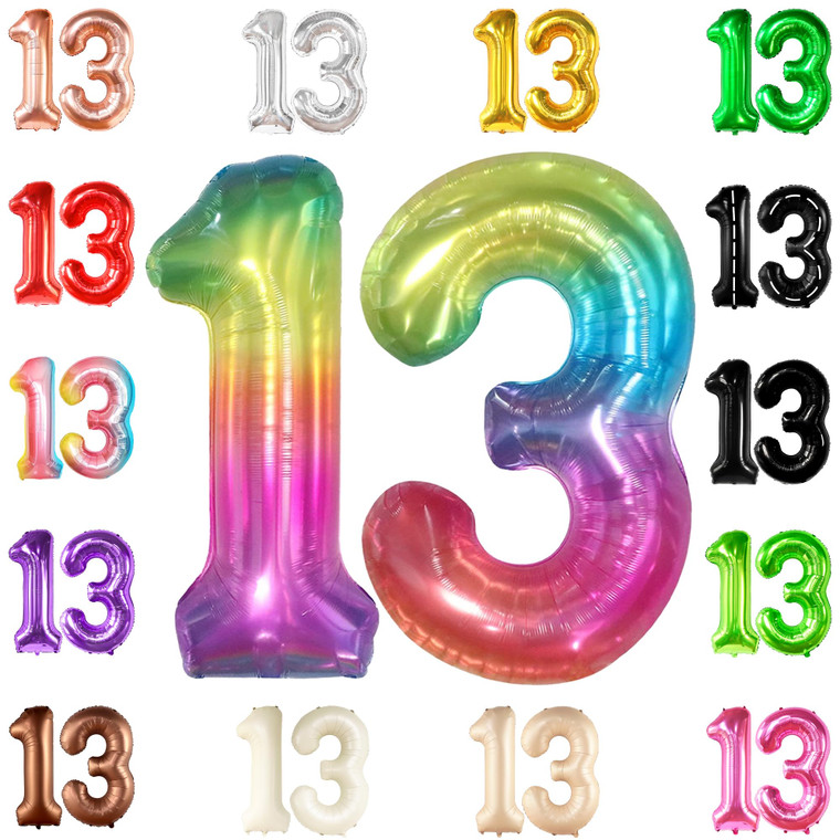 KatchOn, Giant Rainbow Number 13 Balloon - 40 Inch | 13 Birthday Balloons | 13th Birthday Decorations for Girls | Number Balloons for Anniversary Dec