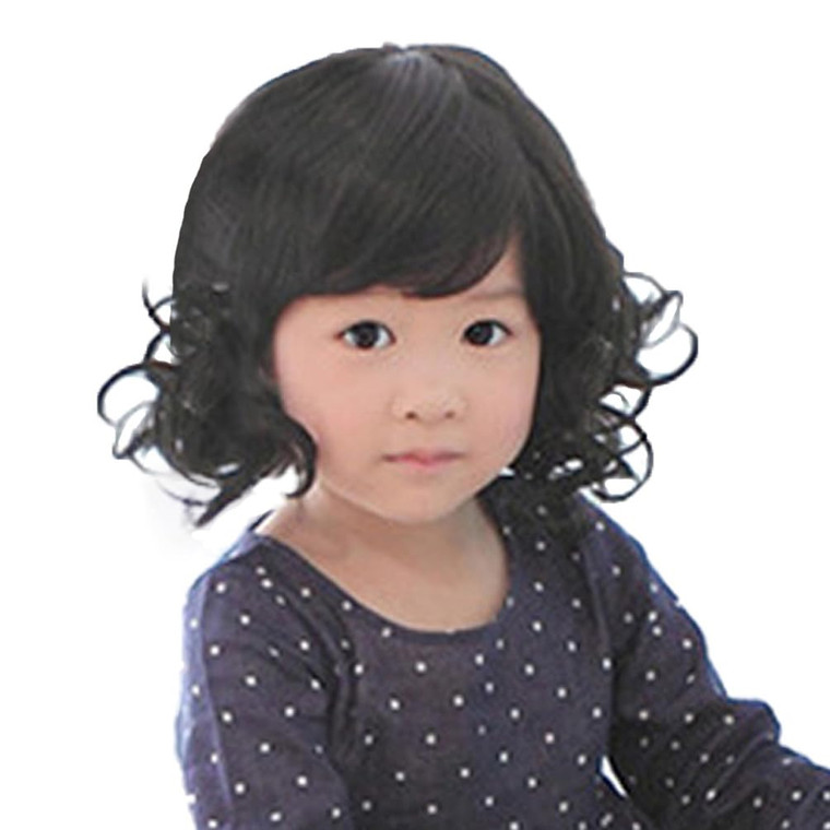Black Curly Wigs for Kids Child Bangs Heat Friendly Cosplay Wig