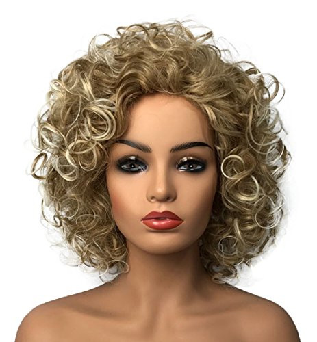 Wiginway 8-inch Women Wigs Medium Curly Glod Blonde Mix Synthetic Wig Natural Hair