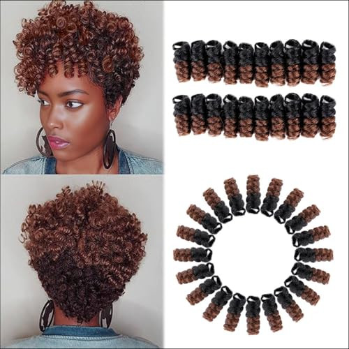 PHOCAS HairPhocas 5 Packs Synthetic Saiany Curly Crochet Hair 10 inch 20roots/pack for Crochet Braids Hair(Black to Brown)