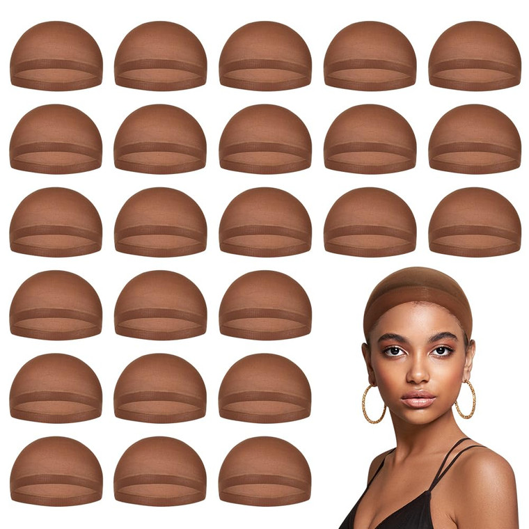 MYKURS Brown Wig Caps for Women, Stocking Cap for Lace Front Wig, Dark Brown 24 PCS