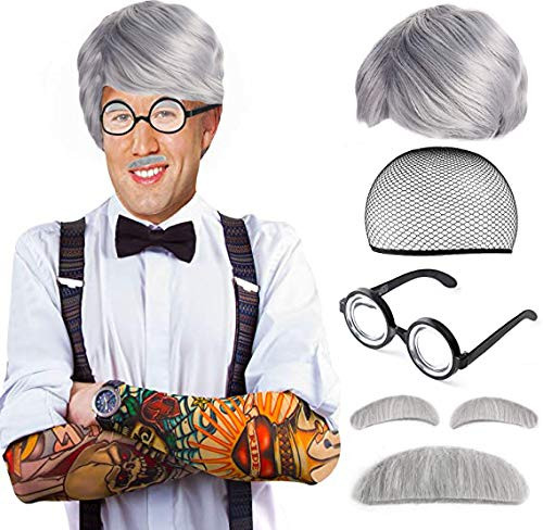Beelittle Old Man Costume Mad Scientist Wig Set Albert Einstien Ben Benjamin Franklin Grandpa Costume