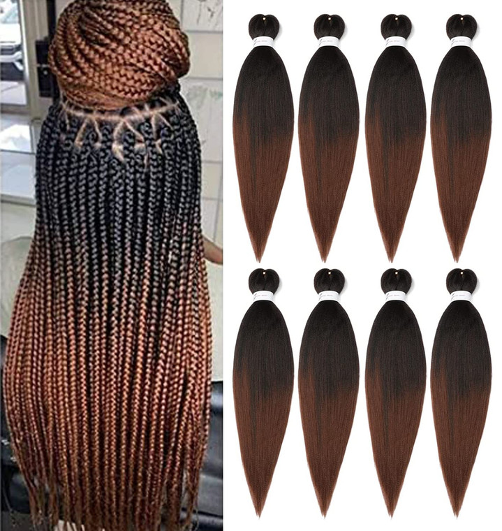 Braiding Hair Pre Stretched 24 Inch 8 Packs Ombre Braiding Hair Professional Soft Yaki Texture, Hot Water Setting Hair Extensions for Braids (24in,1B