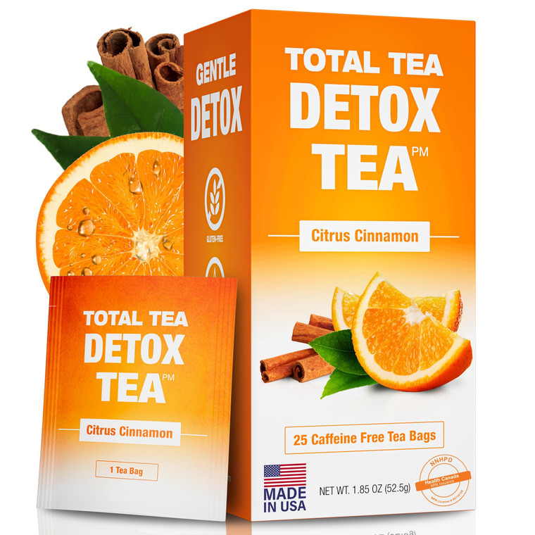 Total Tea SIimming Detox Tea Caffeine Free - 25 Day Detox - Herbal Tea with Chamomile, Hibiscus Tea & Ginger Root for Colon Cleanse  Natural Citrus