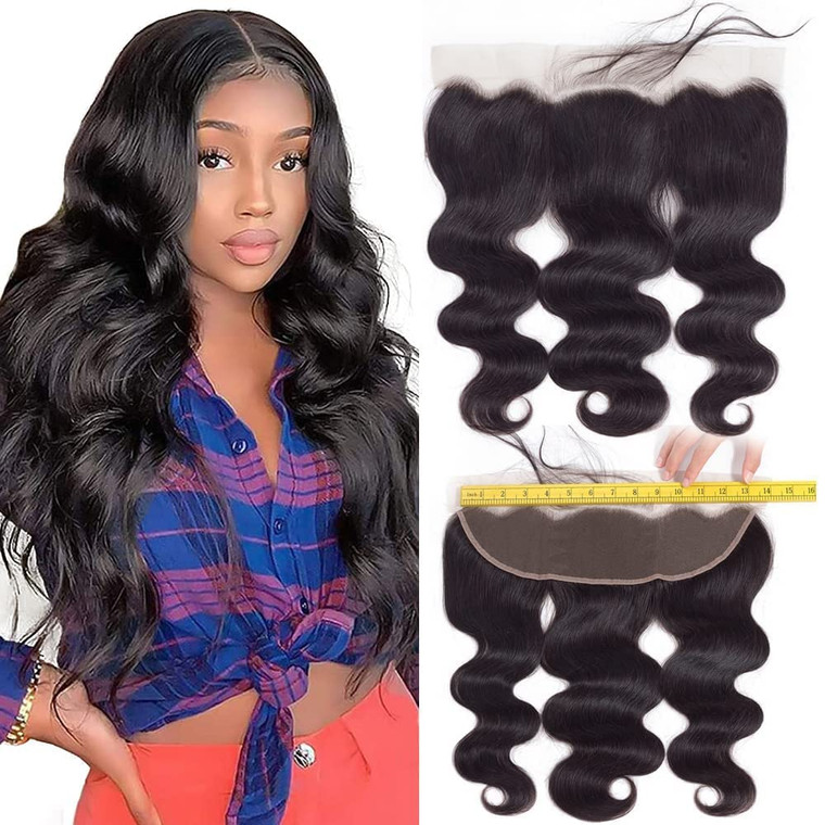 QTHAIR 18A Transparent HD Brazilian Body Wave Human Hair Lace Frontal (18",13x4 Ear to Ear Lace Frontal,Natural Black)150% Density 100% Virgin Body W