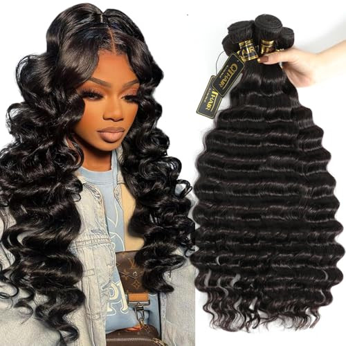 QTHAIR 18A Peruvian Loose Deep Curly Wave 3 Bundles (10" 12" 14",300g,Natural Black) 100% Unprocessed Peruvian Remy Virgin Hair Loose Deep Wave Human