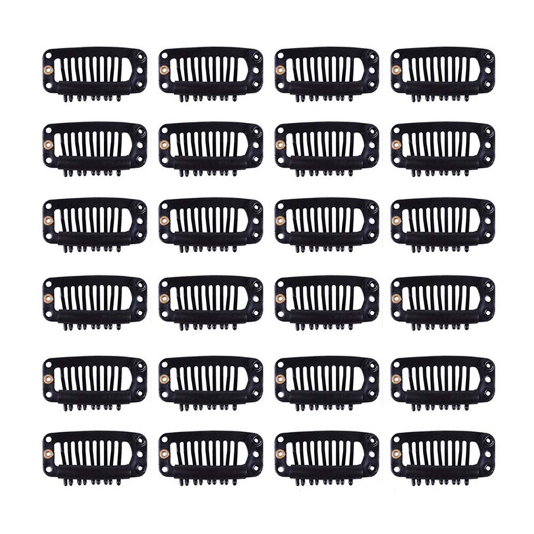YANTAISIYU 24 pcs/lot 32mm 9-teeth Metal Wig Clips with Rubber Stopper, Invisible Hairpiece Wig Accessories Clips (Black)