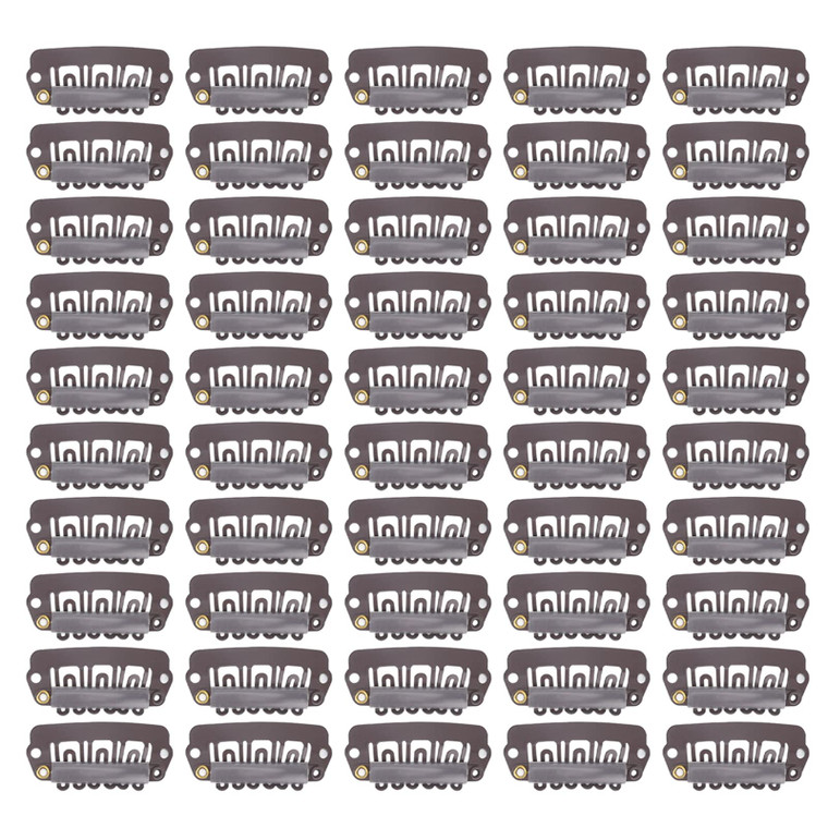 YUYTE 50 Pieces Wig Clips U shape Metal Clips 6 Teeth 2.8 cm Stainless Steel Material for Hair Extensions for Women(Dark Brown)