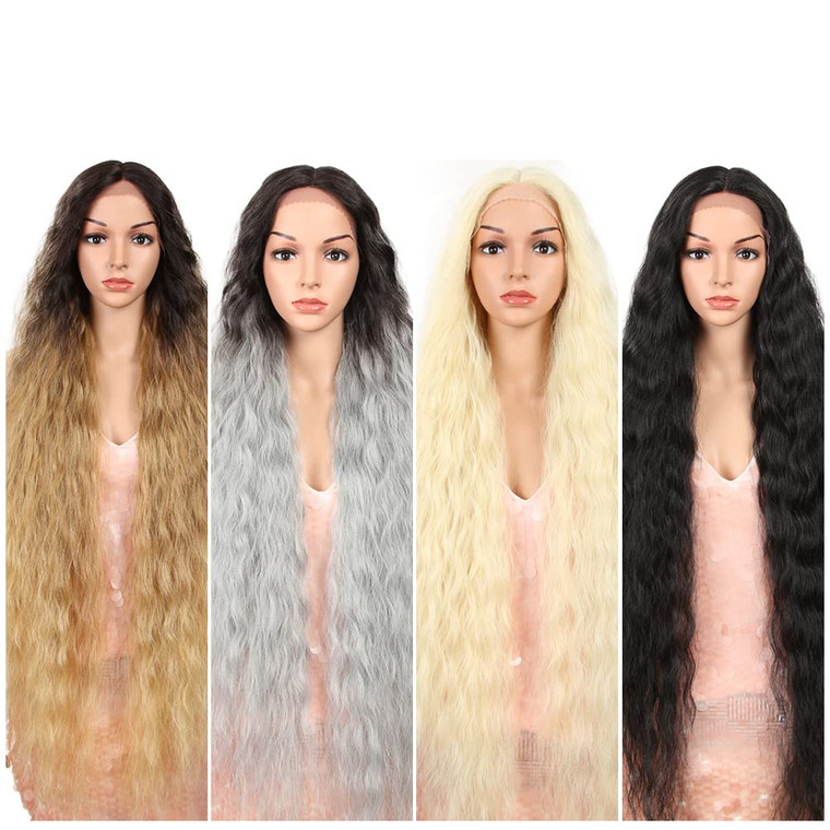 Style Icon 41 Lace Front Wigs Long Wavy Synthetic Wigs with Baby Hair Half Hand Tied 130% Density Wigs (41", 1B)