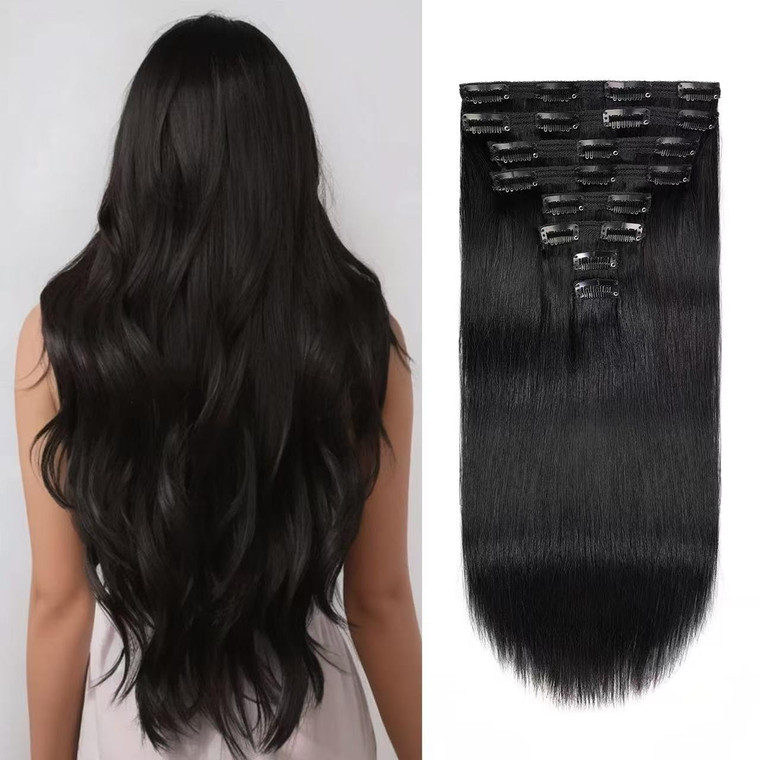 Jiameisi Clip in Hair Extensions Real Human Hair, 18inch Remy Human Hair Extensions Double Weft 120g 8pcs, Natural Straight Clip ins for Women, Ideal