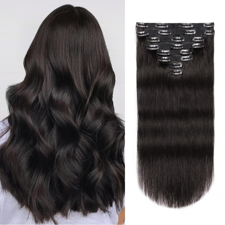 Jiameisi Clip in Hair Extensions Real Human Hair, 16inch Remy Human Hair Extensions Double Weft 120g 8pcs, Natural Straight Clip ins for Women, Ideal