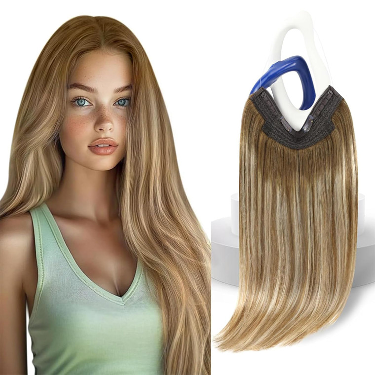 Sunny Hair Wire Hair Extensions Real Human Hair Fish Line Human Hair Extensions Invisible Wire Extensions Light Brown to Platinum Blonde with Brown H