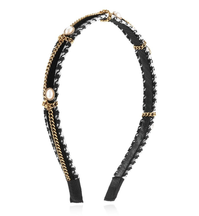 YARN & INK Women's Black Fashion Gold Chain Pearls Headbands for Women Girls, Non Slip Holiday Party Dressing Fabric Headband Hair Accessories Christ