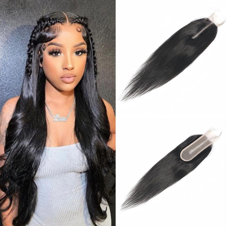 Brazilian 2x6 HD Lace Closure Kim K 2x6 Closure Straight Brazilian Human Hair Lace Closure Remy Hair Deep Middle Part(12 inch)