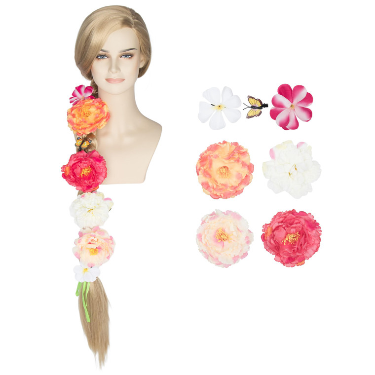 Miss U Hair Women Princess Long Blonde Wig 43.3inch Thick Fluffy Braided Cosplay Costume Wig for Adult with Flowers