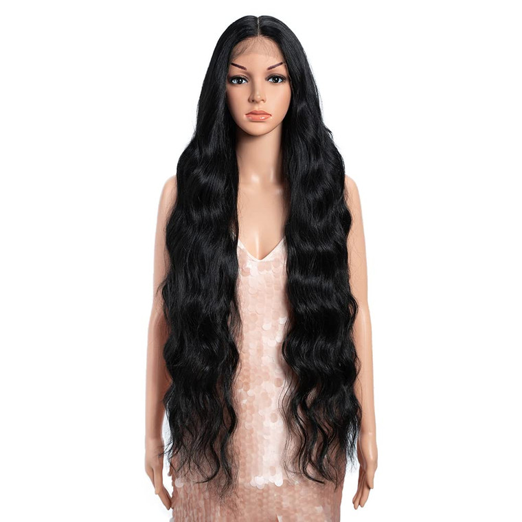 Style Icon 36" Lace Front Wigs Super Long Loose Wave Wig With Baby Hair 130% Density Synthetic Wig (36 Inch, 1B)