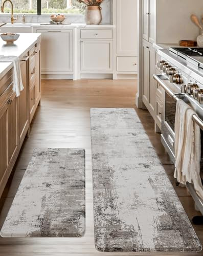 Anti-Fatigue Kitchen Mat Set  2-Piece Memory Foam Cushioned Mats for Standing  Black, 18×30 & 18×60, 0.4 in Thick, Waterproof, Non-Slip  Homergy