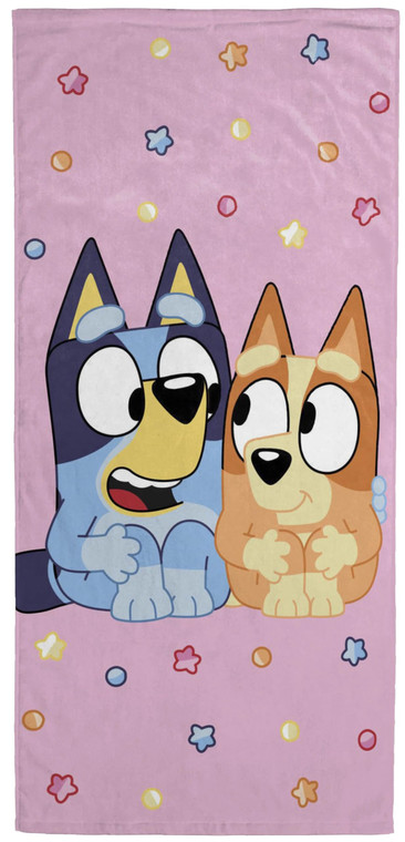 Jay Franco Bluey & Bingo Beach Towel - Pink Kids Super Soft & Absorbent 100% Cotton Towel for Bath and Pool, Measures 28 x 59