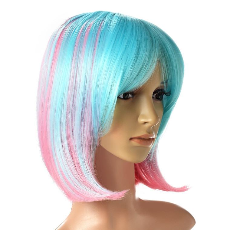 AGPTEK Multi-Color Ombre Short Bob Wig, Shoulder Length Hair Extension With Stretchable Hairnet