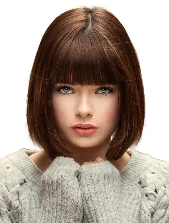 Bopocoko Brown Wigs for Women Velma Costume 12'' Short Brown Bob Wig with Bangs Natural Cute Soft Wigs for Daily Party BU027BR