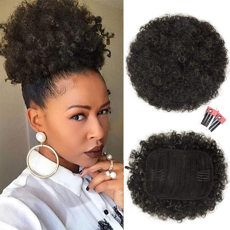 rosmile Afro Puff Drawstring Ponytail Extension for Black Women, Premium Dark Brown 2# 80gram Short Synthetic Afro Puff Ponytail for Natural Hair, Cl
