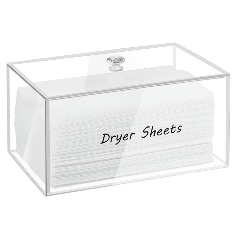 Simetufy Acrylic Dryer Sheet Holder with Lid, Clear Laundry Sheets Container, Storage Box for Laundry Room Organization, Holds Sheets, Balls, Clothes