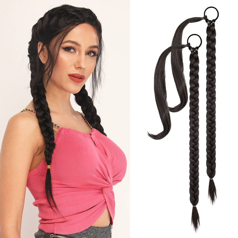 YOGFIT 2PCS DIY Braid Ponytail Extension, Long Straight Wrap Around Ponytail Hair Extensions Natural Soft Synthetic Hairpieces for Women Daily Wear